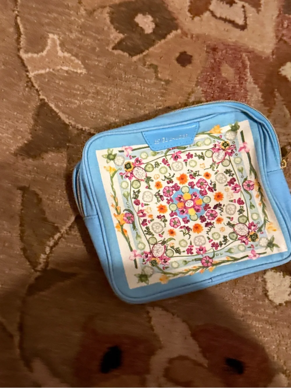 Estee Lauder Blue Floral Embroidered Cosmetic Case